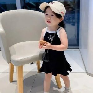 Replica Designer Chanel Children Fashion Solid Color Double C Dress