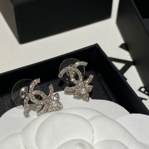 Replica Designer Chanel Double C Floral Pattern Stud Earrings