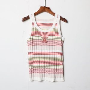 Replica Designer Chanel Double C Knit Stripe Sleeveless Crew Neck Contrast Tank Top