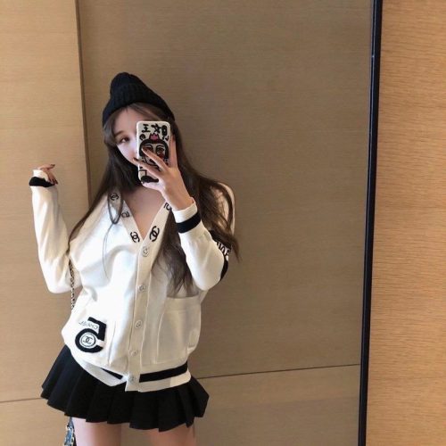Replica Designer Chanel Double C Letter Embroidery Button Knitted Cardigan