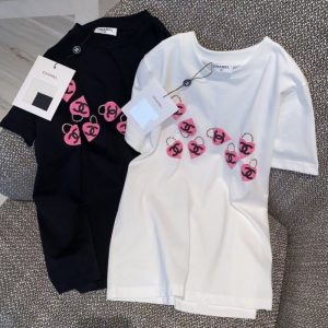 Replica Designer Chanel Double C Letter Heart Pattern Couple T-Shirt