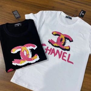 Replica Designer Chanel Double C Letter Pattern Casual T-Shirt
