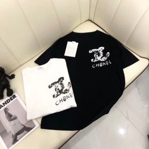 Replica Designer Chanel Double C Letter Pattern Casual T-Shirt