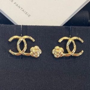 Replica Designer Chanel Double C Small Floral Gold Stud Earrings