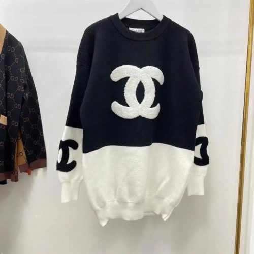 Replica Designer Chanel Fashion Color Matching Round Collar Women Sweater