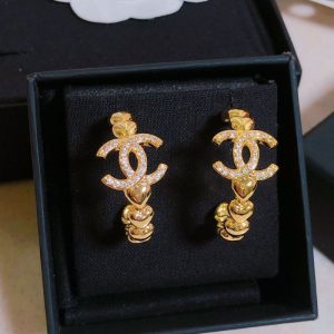 Replica Designer Chanel Fashion Rhinestone Heart Earrings