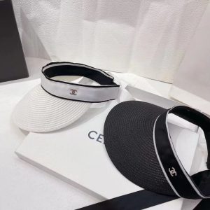 Replica Designer Chanel Fashion Women Straw-Woven Double C Outdoor Sunscreen Sun Hat