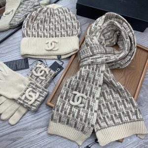 Replica Designer Chanel Hat + Scarf + Gloves Three-Piece Set
