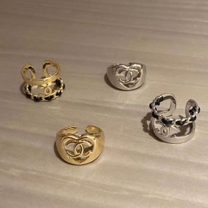 Replica Designer Chanel Heart Pattern Hollow Double C Letter Ring
