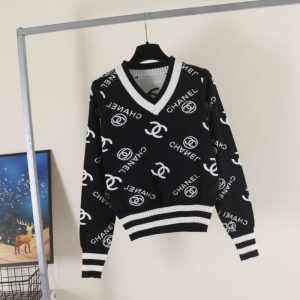Replica Designer Chanel Jacquard V-Neck Knit Top