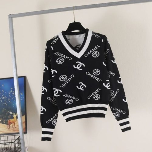 Replica Designer Chanel Jacquard V-Neck Knit Top