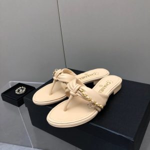 Replica Designer Chanel Leather Thong Chain Flat Slides