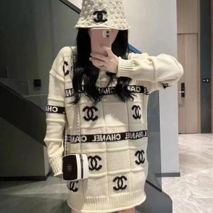 Replica Designer Chanel Letter Embroidered Knitted Sweater