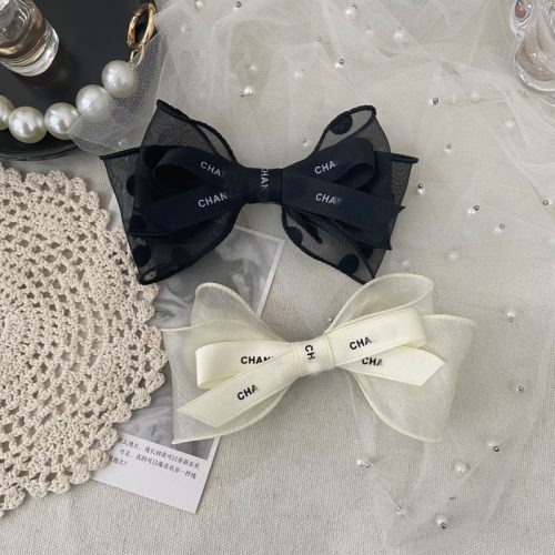 Replica Designer Chanel Letter Lace Bow Knot Hairpin Clip Sweet Hair Accessories