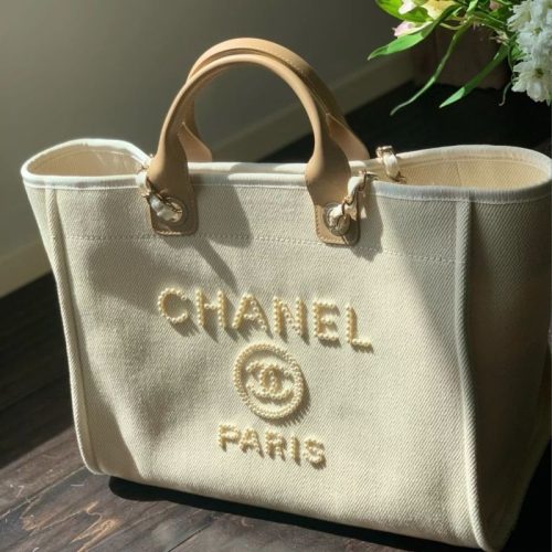 Replica Designer Chanel Pearl Embroidered Canvas Large-Capacity Chain Handbag