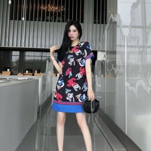 Replica Designer Chanel Printed Color Blocking Women Casual Dress