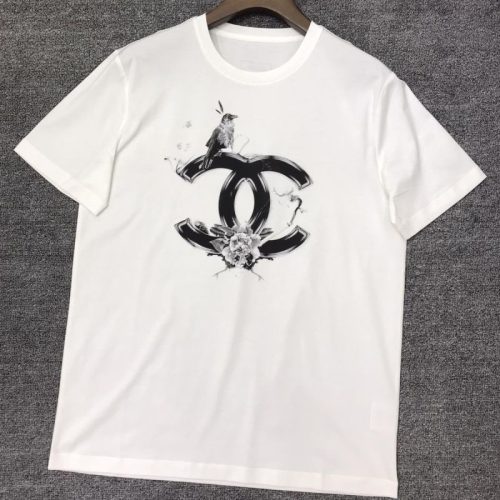 Replica Designer Chanel Printed Round Collar Short-Sleeve Casual T-Shirt