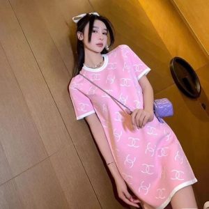 Replica Designer Chanel Round Collar Letter Pattern Women Dress