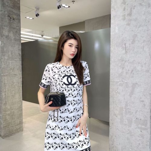 Replica Designer Chanel Round Collar Printed Women Casual Dress