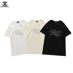 Replica Designer Chanel Simple Double C Letter Round Collar T-Shirt