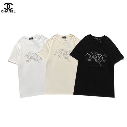 Replica Designer Chanel Simple Double C Letter Round Collar T-Shirt