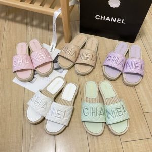 Replica Designer Chanel Solid Color Letter Embroidery Flat Slippers