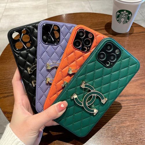 Replica Designer Chanel Solid Color PU Phone Case With Bracket