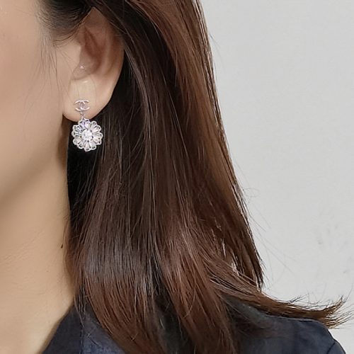 Replica Designer Chanel Women 925 Needle Silver Fashion Rhinestone Floral Earrings