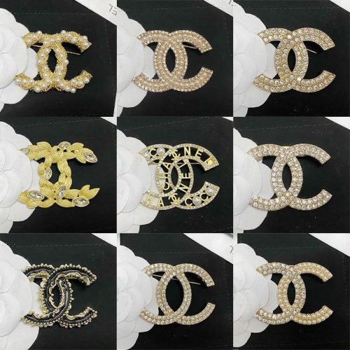 Replica Designer Chanel Women All-Match Double C Pearl Rhinestone Brooch