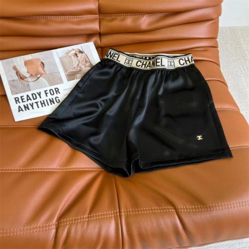 Replica Designer Chanel Women All-Match Stitching Acetate High Waist Wide Leg Shorts