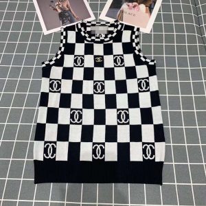 Replica Designer Chanel Women Black White Checkerboard Stitching Sweater
