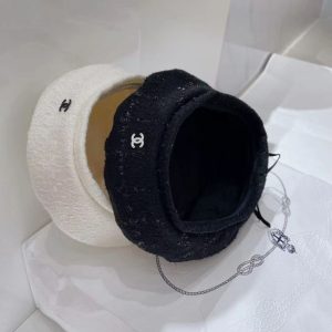 Replica Designer Chanel Women Black White Tweed Double C Letters Casual Hat