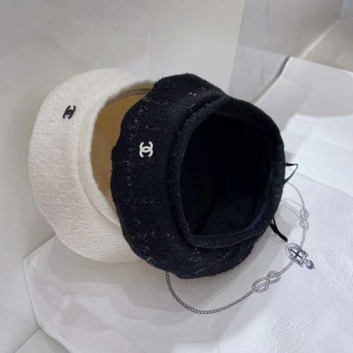 Replica Designer Chanel Women Black White Tweed Double C Letters Casual Hat