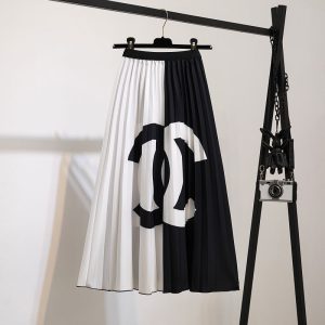Replica Designer Chanel Women Cartoon Print Pattern Elastic Pleated Skirt