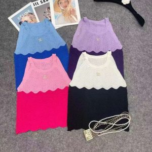 Replica Designer Chanel Women Color Matching Sleeveless Camisole