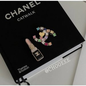 Replica Designer Chanel Women Colorful Square Rhinestone Double C Letters Brooch