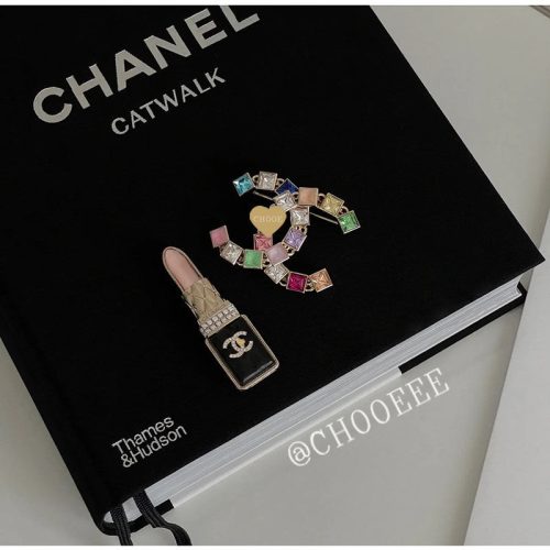Replica Designer Chanel Women Colorful Square Rhinestone Double C Letters Brooch