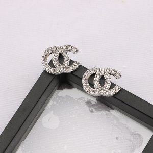 Replica Designer Chanel Women Double C Creative Rhinestone Earrings