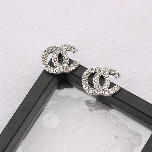 Replica Designer Chanel Women Double C Creative Rhinestone Earrings