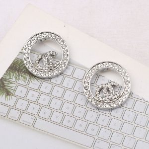 Replica Designer Chanel Women Double C Diamond Circle Hollow Fashion Rhinestones Earrings
