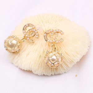 Replica Designer Chanel Women Double C Fashion Rhinestones Pearl Earrings