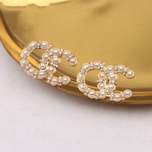 Replica Designer Chanel Women Double C Fashion Rhinestones Pearl Letter Earrings