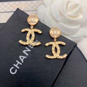 Replica Designer Chanel Women Double C Letter Gold-Plated Earrings