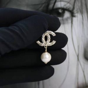 Replica Designer Chanel Women Double C Letter Rhinestone Pearl Earrings