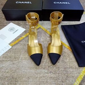 Replica Designer Chanel Women Double C Letters Buckle Color Matching Middle Heel Sandals