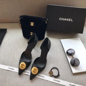 Replica Designer Chanel Women Double C Letters Copper Buckle Shoes