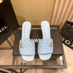 Replica Designer Chanel Women Double C Letters High-Heeled Slippers