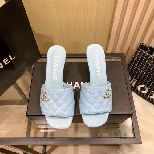 Replica Designer Chanel Women Double C Letters High-Heeled Slippers