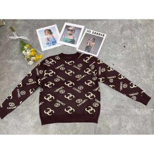 Replica Designer Chanel Women Double C Letters Jacquard Color Matching Pullover Sweater