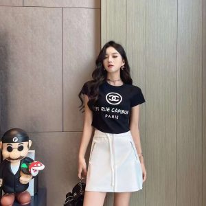 Replica Designer Chanel Women Double C Letters Jacquard Ice Silk T-Shirt